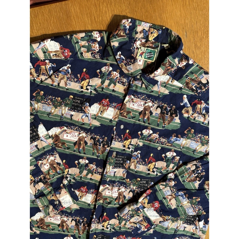 Vintage Johnny Cotton‎ Football Shirt XXL Made USA All Over Sports Print